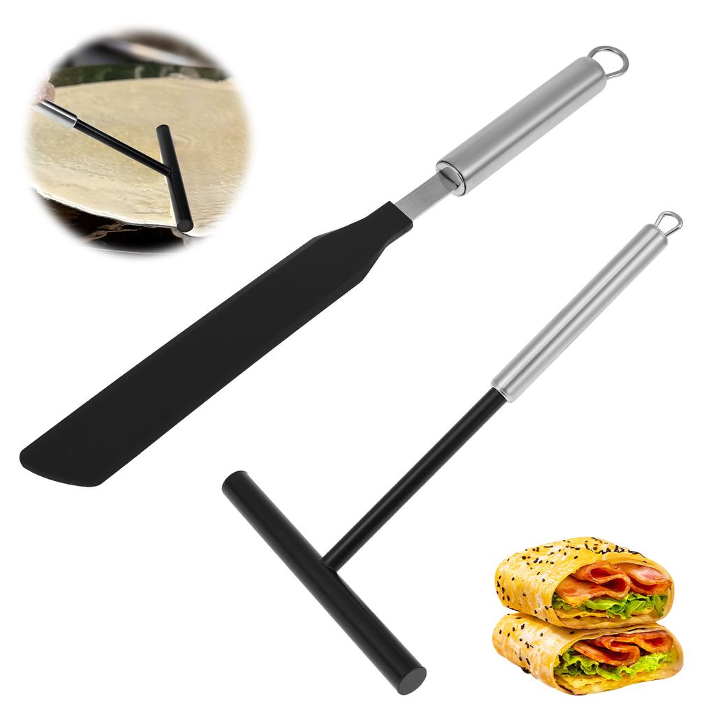 2 Stück Pfannkuchenschaber Spatel Edelstahl Pfannkuchenschaber und Spatel Set Teigverteilungswerkzeuge zum Kochen und Küchenhelfer