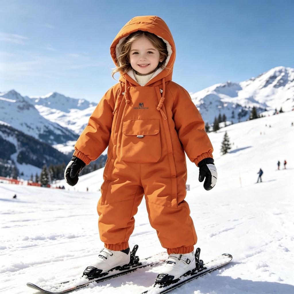 Schneeanzug für Baby Herbst Winter Warm Wasserdicht Overall für Mädchen Jungen Doppelreißverschluss Strampler Mit Kapuze Fleece Mantel Jacke Oberbekleidung Kinder Einteiliger Skianzug