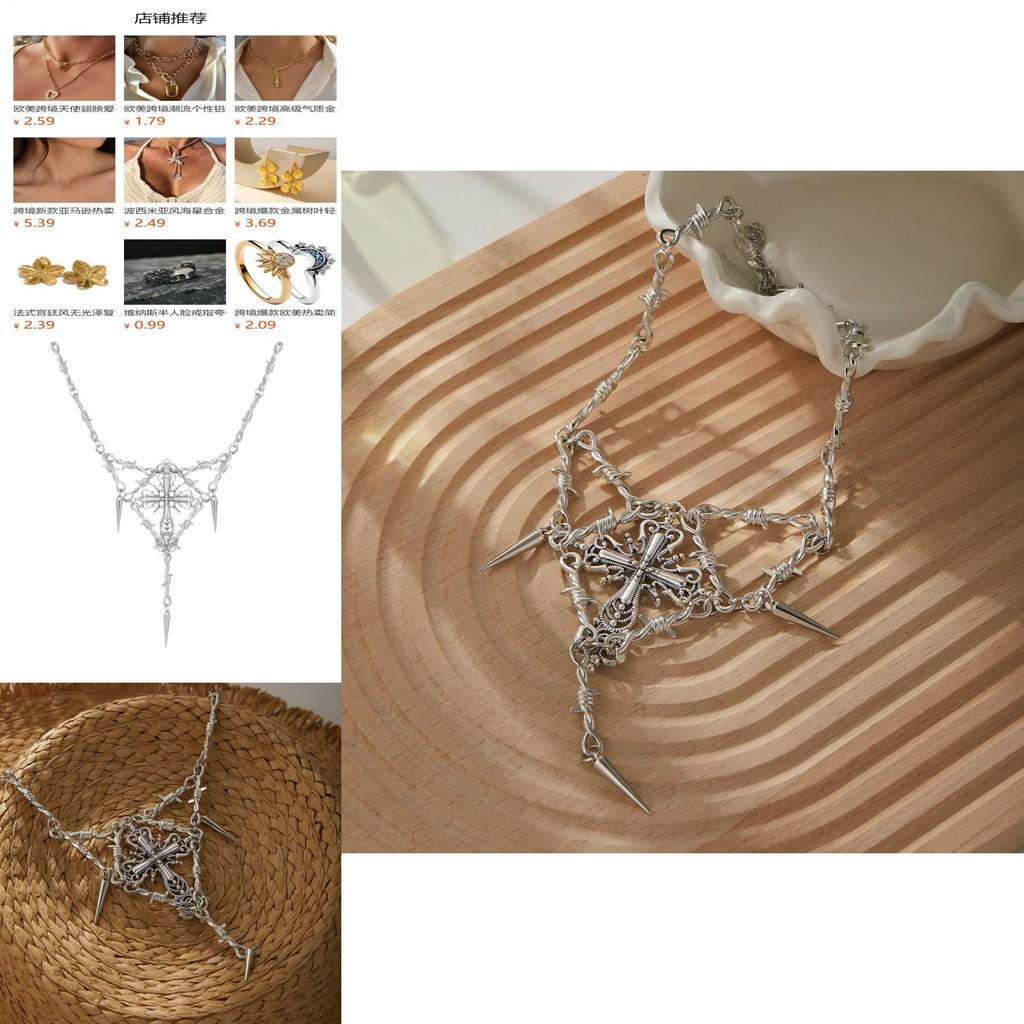 Unique Geometric Design Thorn Cross Pendant Necklace For Women Fashionable Casual Style