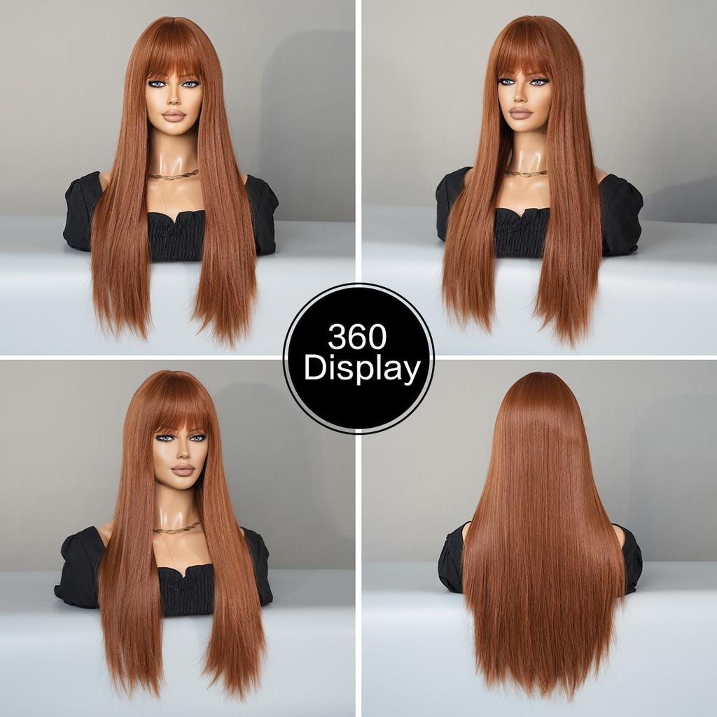 Women's Simulation Wig 70cm Hair Caramel Wig Long Straight Wig Full Headgear Rose Hair Net Headdress Beauty Decoration Wig