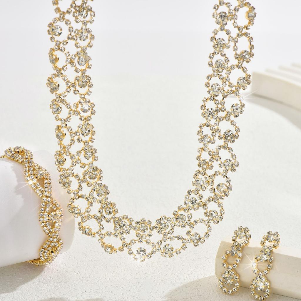 3pcs Women Jewelry Set Rhinestone Earrings Necklace Vracelet Wedding Party Accessories