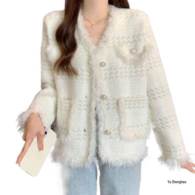 French Chic Faux Mink Fur Tassel Cardigan - 2026 Autumn/Winter Korean Style Elegant Loose Jacket for Women