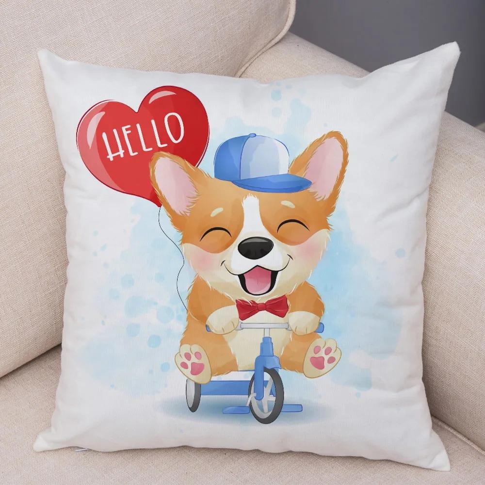 

Cartoon Pet Corgi Pillowcase Office Living Room Car Ornaments Home Pillowcase 40x40cm