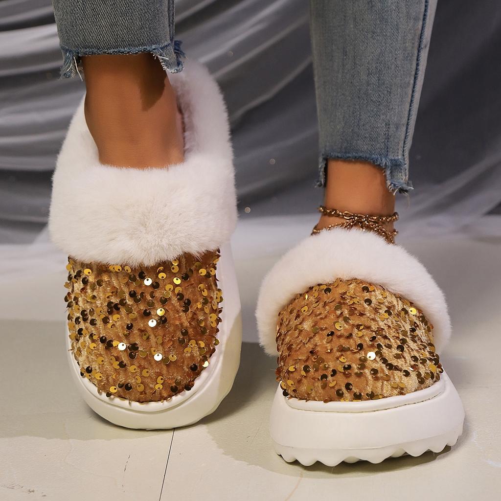 Ladies' Plus Size Casual, Fashionable, Comfortable, Elegant, Simple, Sparkling Sequins, Festive, Thick Sole, Thick and Warm Indoor Home Slippers