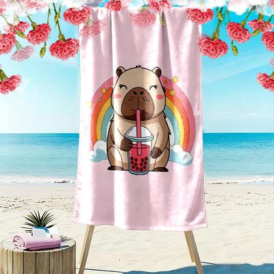 Regenbogenbär trinkt rosa Getränk Strandtuch Outdoor-Camping weich Schwimmen Außenpooltuch Saugfähiges Badetuch Komfort Mode Druck