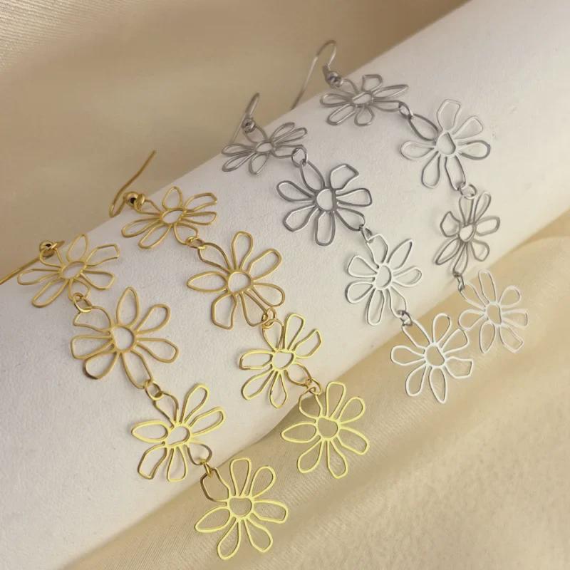 High-End Tassel Flower Earrings: 18k Gold-Plated Stainless Steel, Niche Design