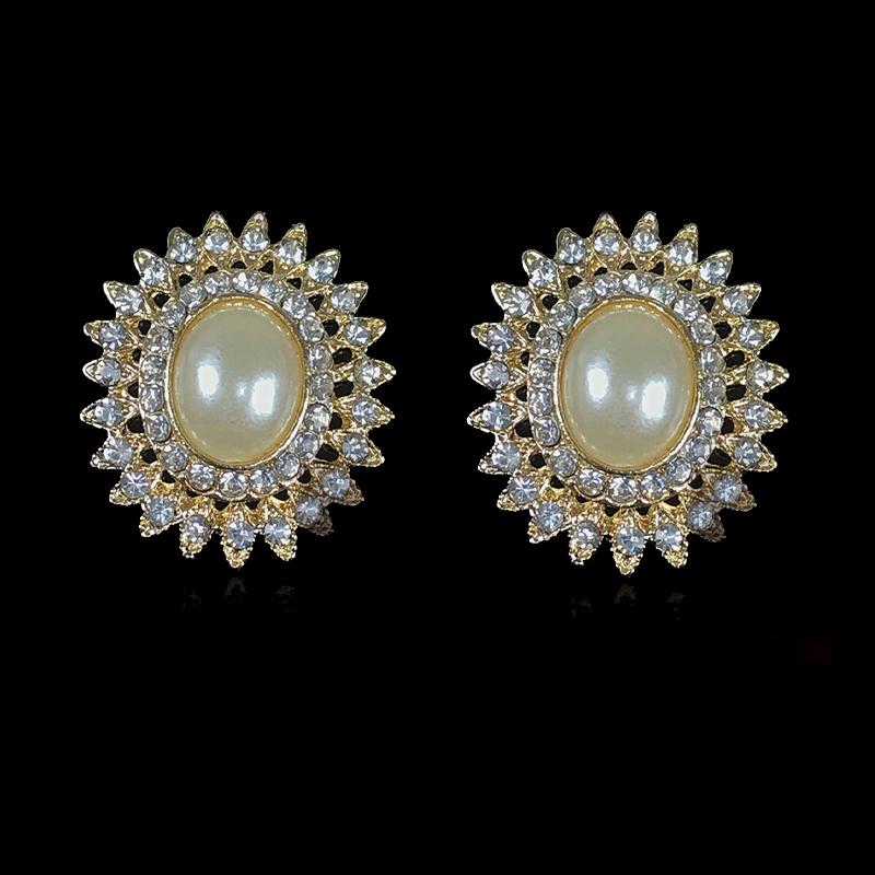 

Engood 60Pcs 2 Rows Rhinestone Pearl Oval Button Sewing Trim Embellishments Craft Buckle DIY Bridal Bouquet Hair Ornaments Decor