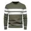 Mens Winter Striped Crewneck Sweater Slim Fit Casual Knit Top European Size