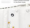 White Daisy Pattern Shower Curtain With Country Style Flower Design Bathroom Shower Curtain With 12 Hooks, Size 180 X 180Cm
