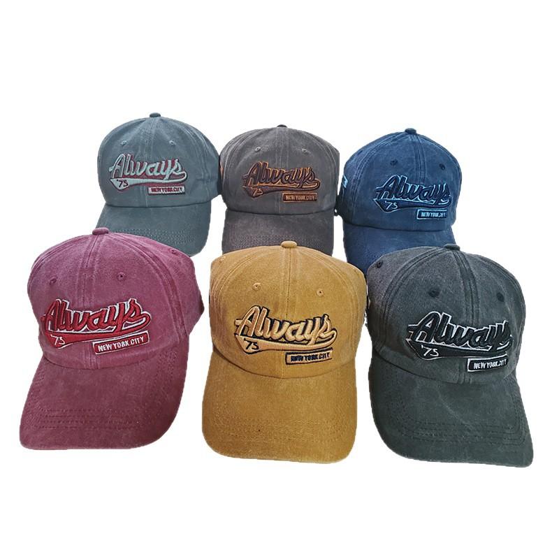 Washed old letter baseball cap sun protection sun visor personalized wide brim American cool men's and women's peaked cap