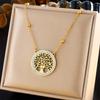 Trendy Minimalist Round Hollow Tree of Life Pendant Earring Necklace Set
