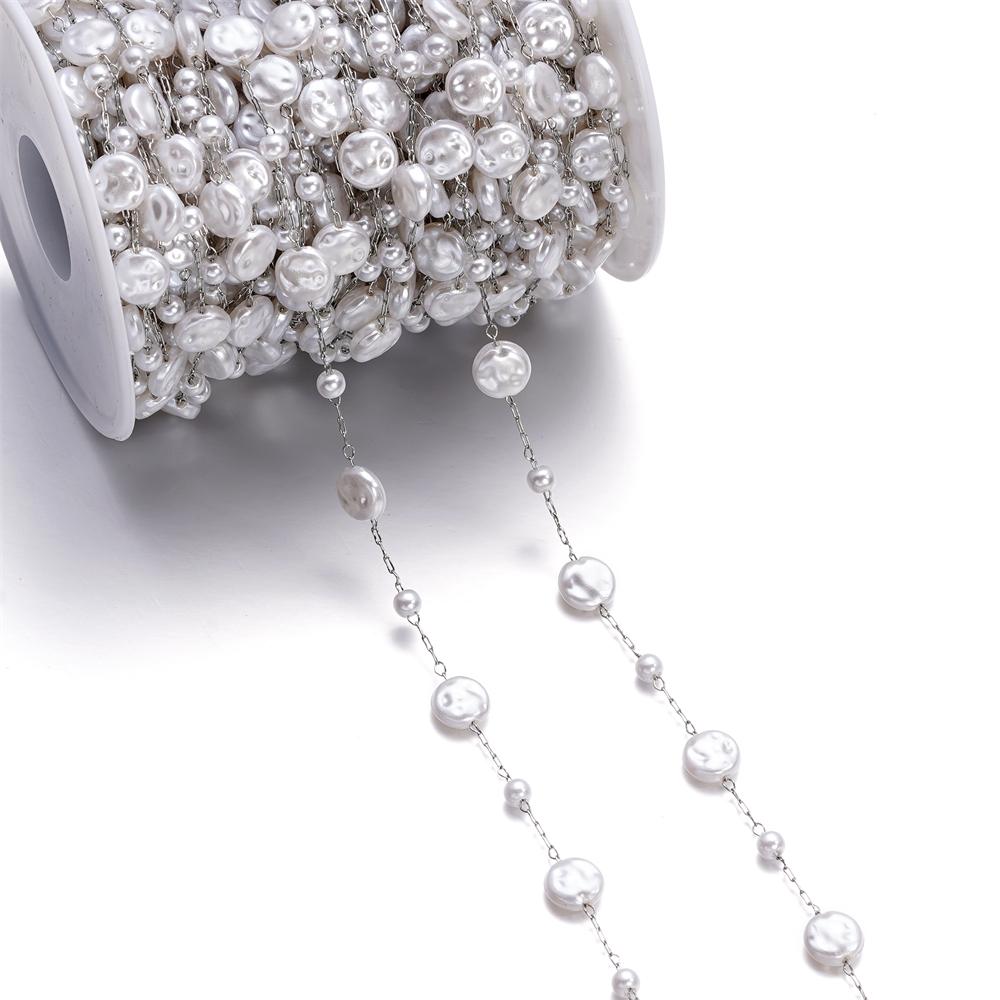 1Meter Gold Color Stainless Steel Imitation Pearl Beads Chain for DIY Necklace Bracelet Anklet Findings Jewelry Making Supplies