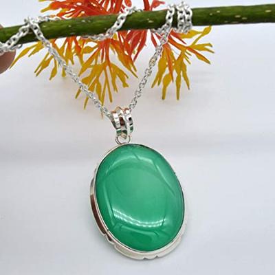 Natural Green Onyx Necklace 925 Sterling Silver Necklace, Long Chain Silver Design, Long Necklace for Women