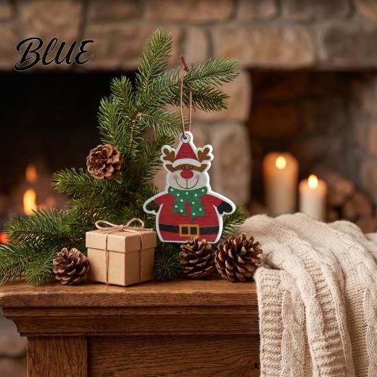 Classic Red White Decorations Christmas Tree Wooden Pendant Vintage Cartoon Ornament with Lanyards Hanging Lightweight Pendant for Holiday