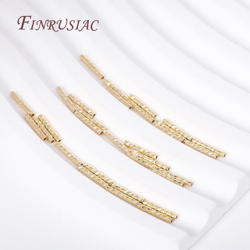 18K Gold Plated Brass Metal Texture Tube Beads 7/10MM Straight Tube Beads DIY Bracelet Necklace Making Supplies Accessories
