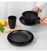 Black Wheat Straw PP Tableware, Household Plates, Soup Bowls, and Cups, Outdoor Gift Cutlery Set