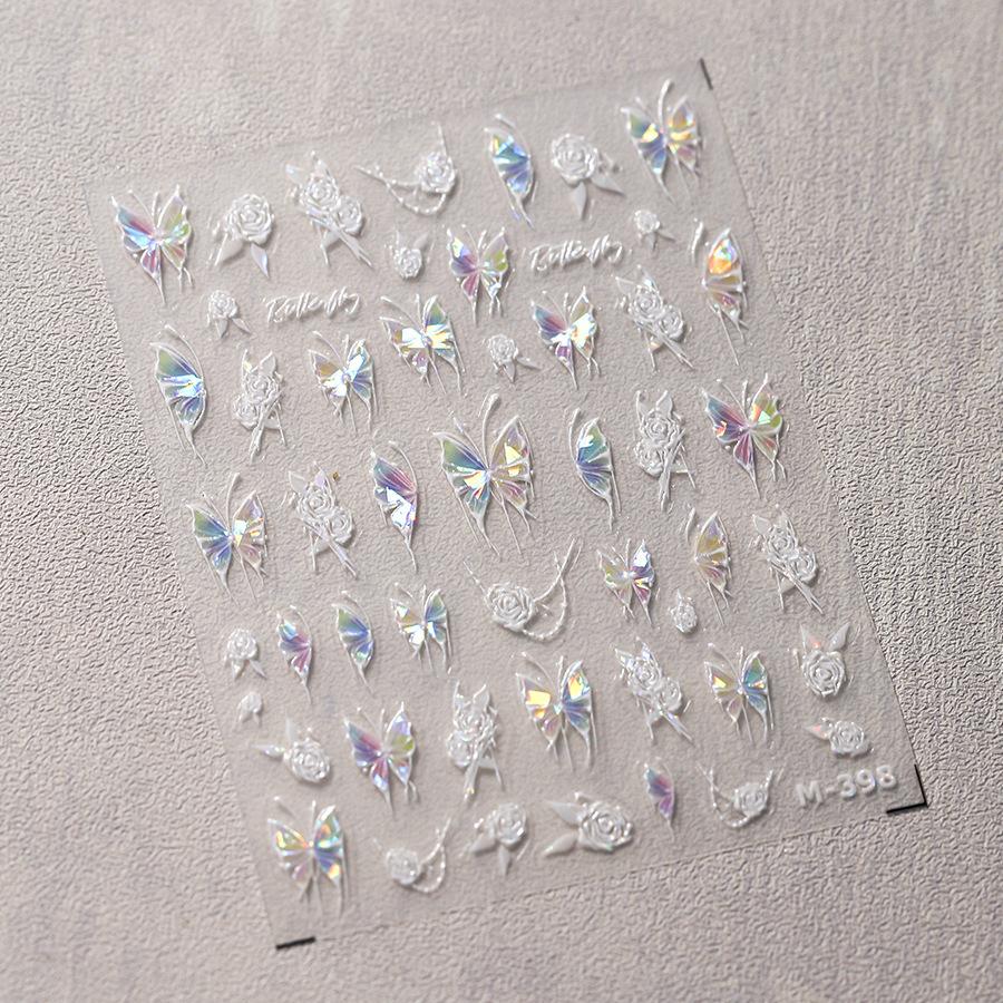 1Pcs 5D Embossed Aurora Butterfly Nail Art Stickers Self Adhesive Decals For Nails Decoration DIY 3D Acrylic Nail Supplies Parts