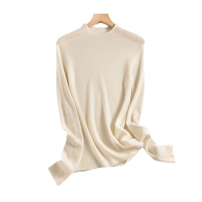 Seamless 0 wool sweater Thin extended semi-turtleneck slim-fit bottoming knitted sweater women's long-sleeved inner sweater