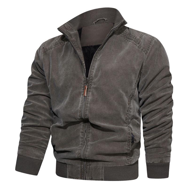 Men's Retro Washed Cotton Stand Collar Jacket - Casual Loose Fit, Autumn Wear