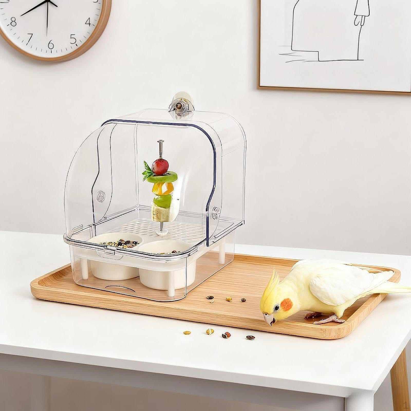 Pet Bird Bath Box, Parrot Bathing Tub Cage Accessories, Easy to Install, Bathtub Food Tray for