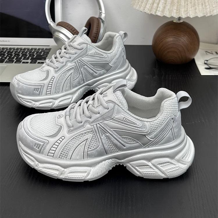 New Small Leather Dad Shoes Women's Autumn 2025 New White Platform Sneakers Breathable Height-increasing Shoes