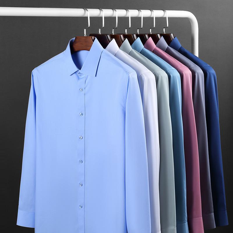 Męska, elastyczna, niegniotąca się biała koszula z włókna bambusowego – koreański styl, biznesowy, formalny, duży rozmiar