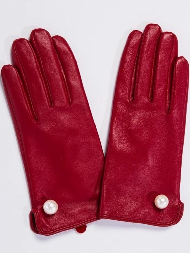 Elegant Women Pearls Sheepskin Genuine Leather Gloves Motorcycle Riding Gloves Female Accessories Mittens Autumn Winter Gloves