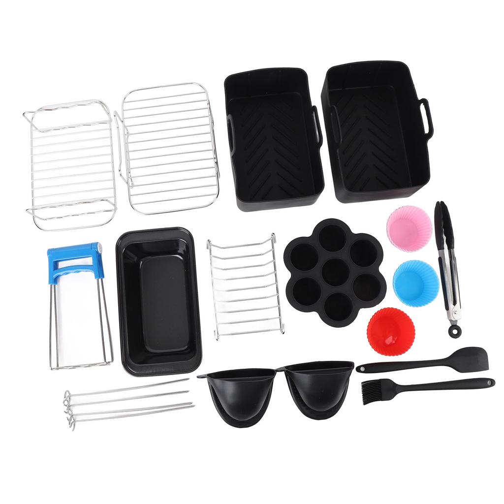 Fryer Accessories Set Grill Rack with Skewer Silicone Brush Food Tong Cake Pan Stainless Steel Pan