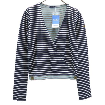 Unused Familiar Border Long Sleeve Cardigan M Blue Women Used