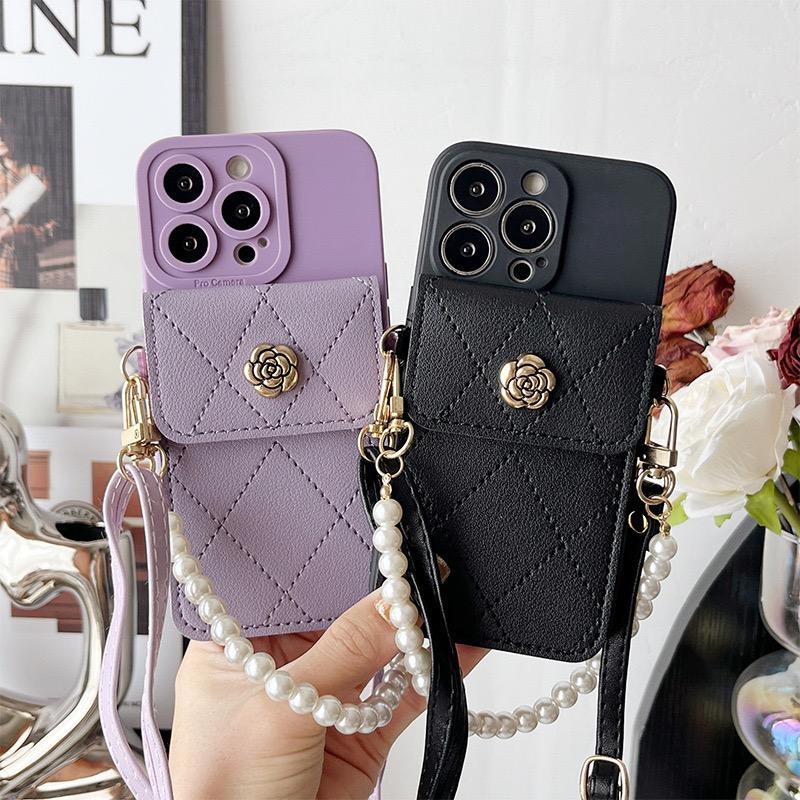 Pearl Strap Case For Samsung Galaxy S26 S24 FE S25 S23 Ultra S21 S22 Plus Wallet Card Flower Crossbody Cord Lanyard Bag Cover