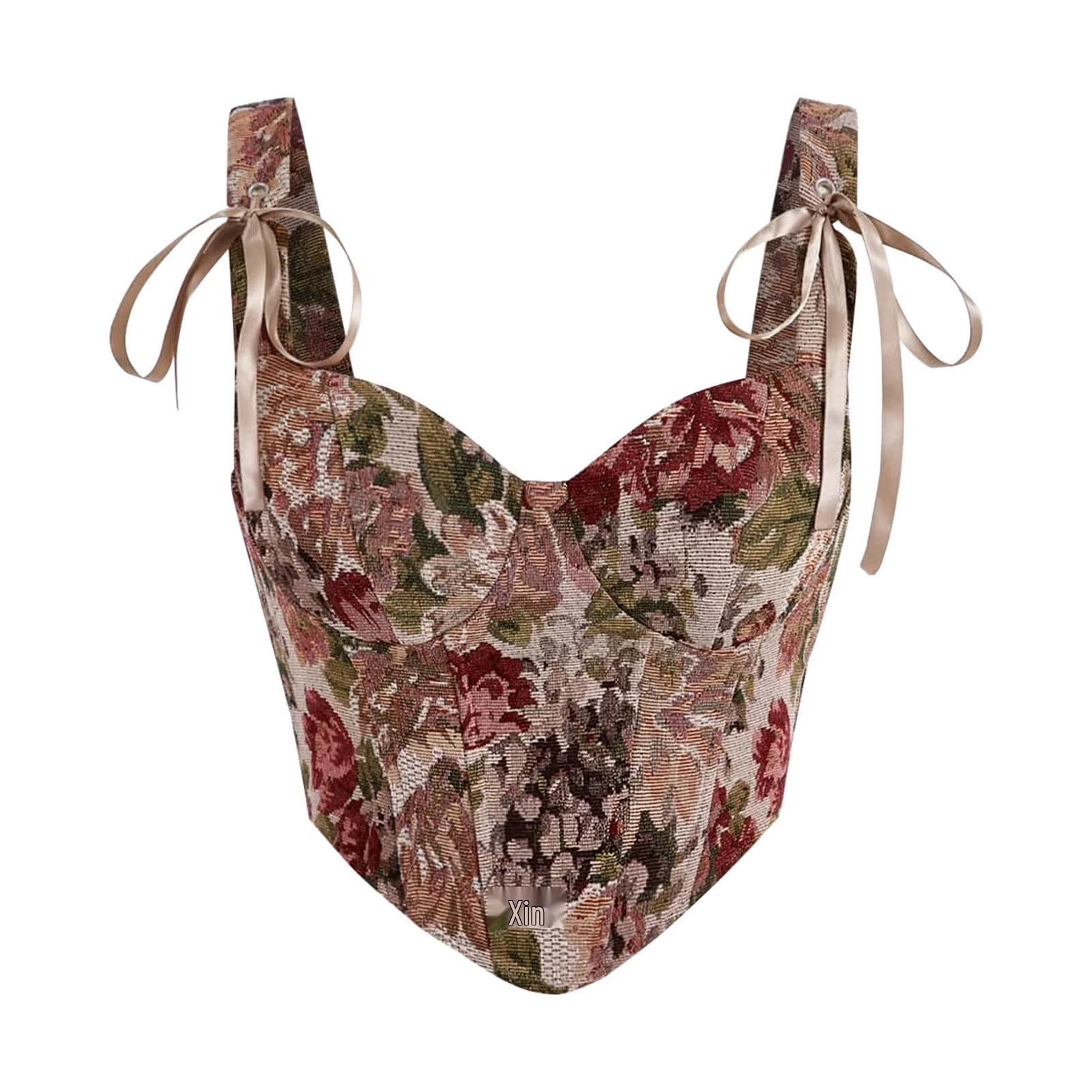 Sleeveless Strappy Sexy Camisole with Fishbone Bandeau - European & American Style M [100-115 cm]