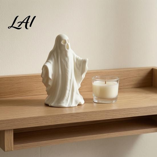 Desktop Ornament for Halloween 3D Printed Ghost Statue Ornament Funny Figurine Minimalist Pleated Creative Birthday Gifts Cloak Sculpture