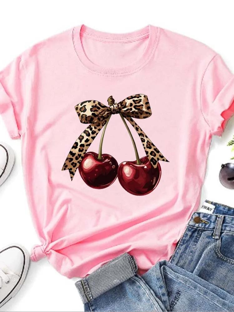 New Summer Women T Shirt Fashion Cherry Bow Print Short Sleeve T-Shirts Casual Streetwear Y2k Clothes Tops Women Clothing