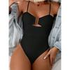 European and American Sexy Hollow One-piece Swimsuit Female Hottie Style Backless Thin Shoulder Straps Cover Belly and Look Thin Vacation Swimsuit