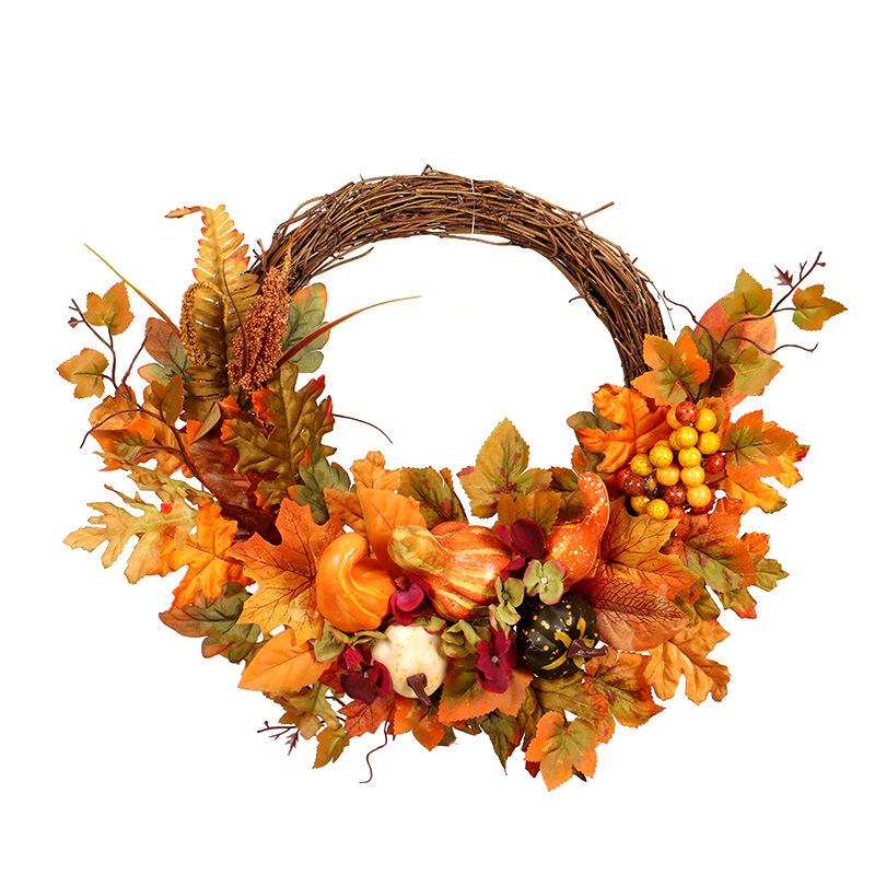 Hong Yu Thanksgiving Maple Leaf and Pumpkin Decorative Wreath Door Hanger