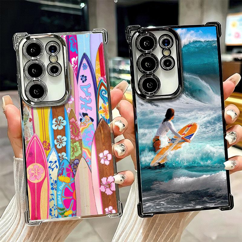 Surfboard Surfing Surf Summer Soft Phone Case For Samsung Galaxy S26 Ultra S25 Edge S24 FE S23 Plus S22 S21 + S20 Plating Anti-F