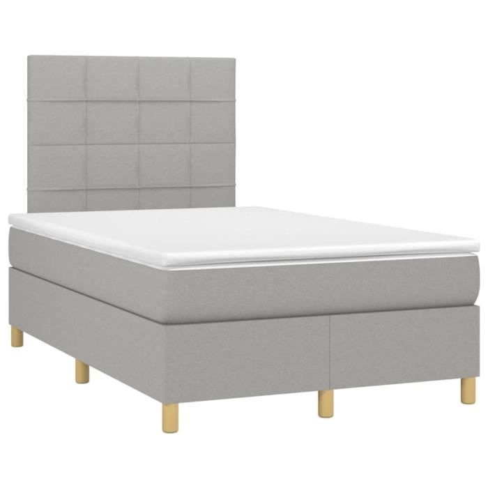 3142321 vidaXL Lit à sommier tapissier avec matelas Gris clair 120x200cm Tissu