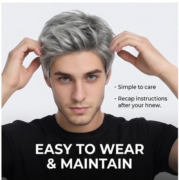 Men’s Grey Short Straight Synthetic Wig, Realistic Hairline, Heat-Resistant Adjustable Cap for Daily, Party & Casual Occasions with Natural Look