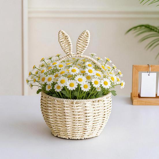 Flower Arrangement Basket, with Built-in Waterproof Lining Design, Weaving Cute Bunny Ear Handle Floral Basket for Wedding Camping