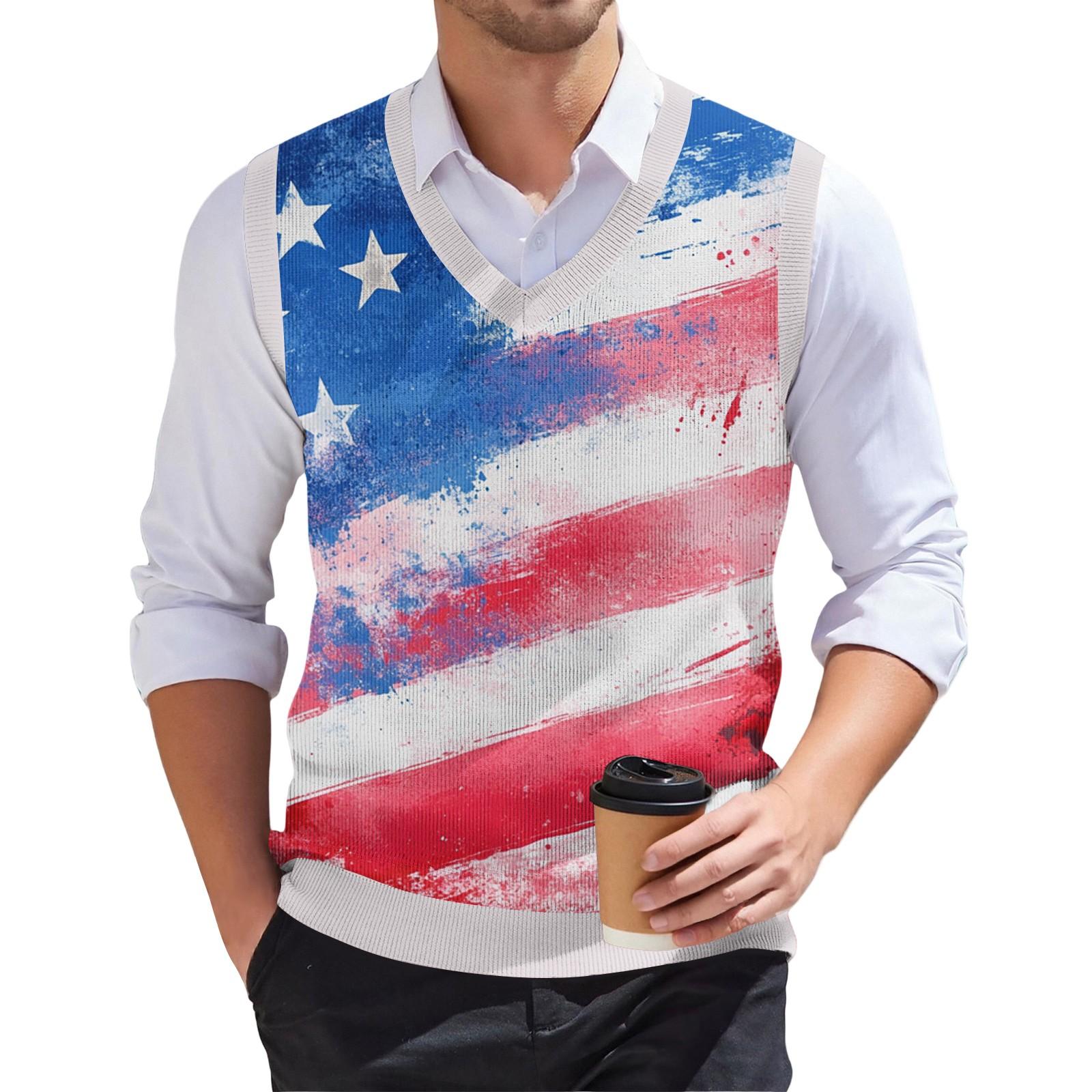 

Мужской модный принтованный V-образный вырез без рукавов трикотажный пуловер M белый