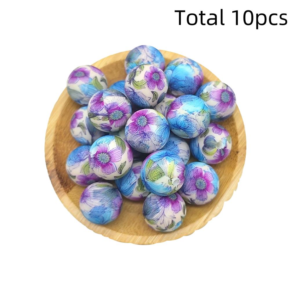 10/10pcs 15mm silicone beads with various styles of printed patterns, perfect DIY bead handmade accessories, fashionable jewelry