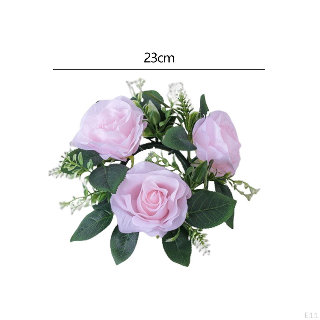 Sztuczne Róże Pierścienie na Świece Mały Wianek Uchwyt na Świecę Kolumnową 23 cm Girlanda Kwiatowa na Boże Narodzenie