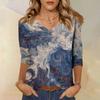 Dámské topy Tříčtvrteční rukáv Košile Výstřih do V Volná Ležérní košile Potisk Tričko