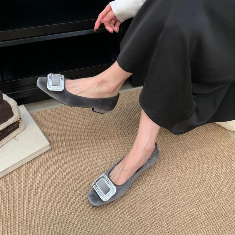 IPPEUM Ballet Flats Rhinestone Shoes For Women 2025 New Square Toe Red Velvet Ballerina Shoes Women