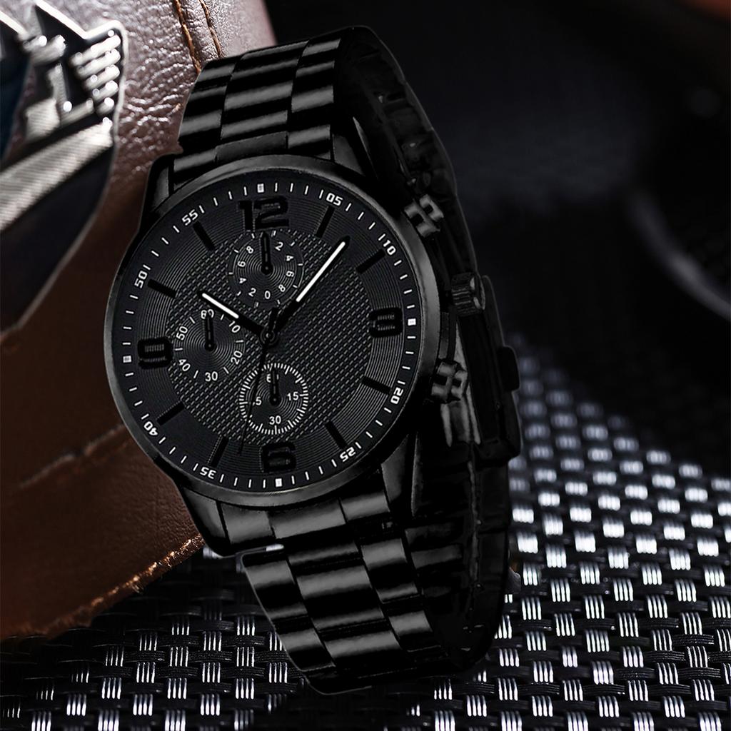 2/4PCS Men's Watch Set Business Trend Fashion Classic Three Eye Quartz Watch Bracelet Necklace Ring Set Perfect Gift