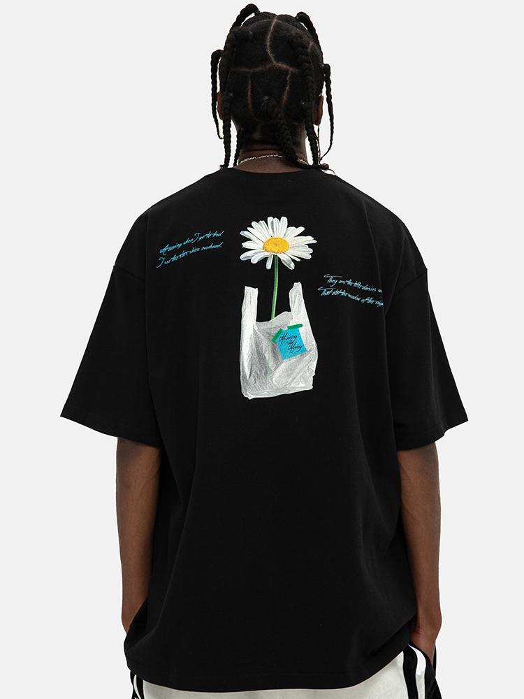 Grafické tričko Little Daisy Unisex Trendy Pár Bavlna Potisk Trend Hip Hop Volné Krátký Rukáv Unisex Oblečení Oversized Tričko