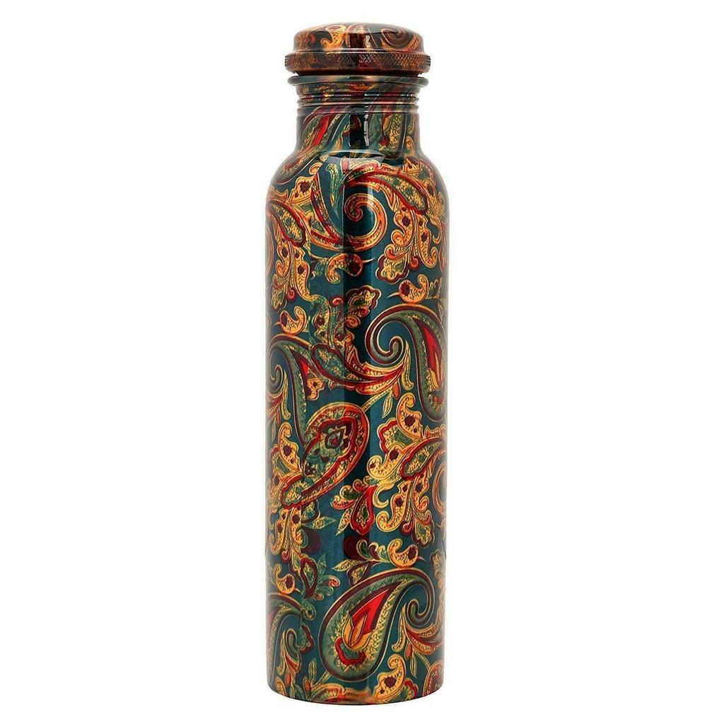 Copper Printed Water Bottle 1000ml (Green Print Combo Pack 2) Fridge & Family Pack Leak Proof