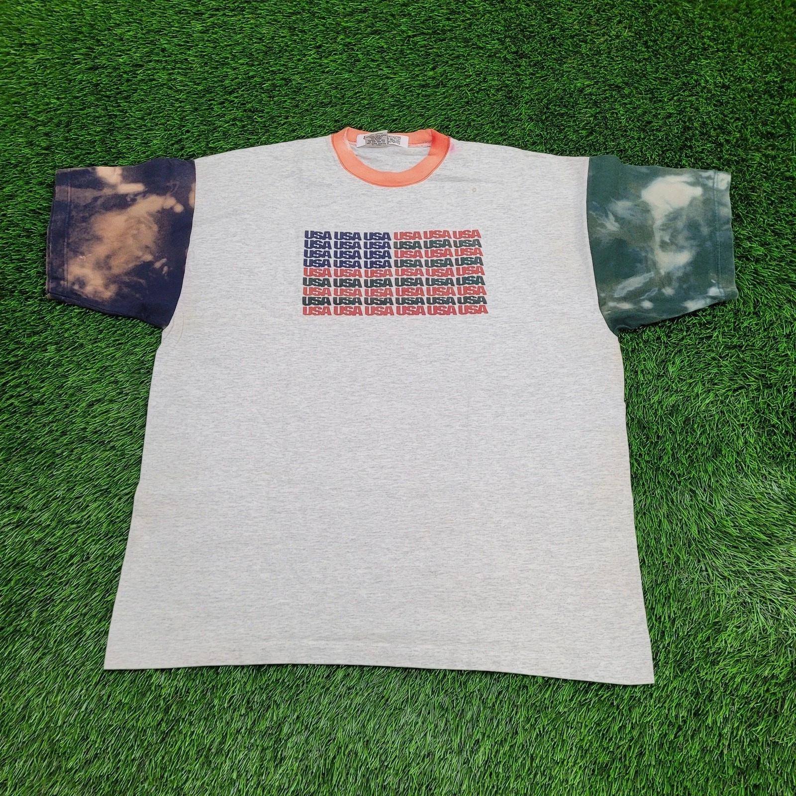 

Vintage 90s USA Colorblock Shirt L/XL 23x28 Gray Spellout 3XL