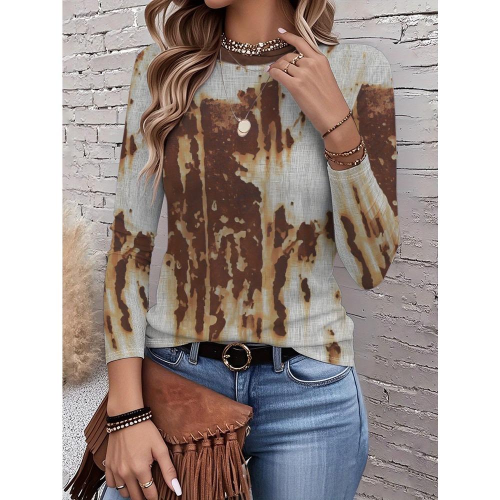 Printed Top, Modern Art Design, Suitable for Daily Wear