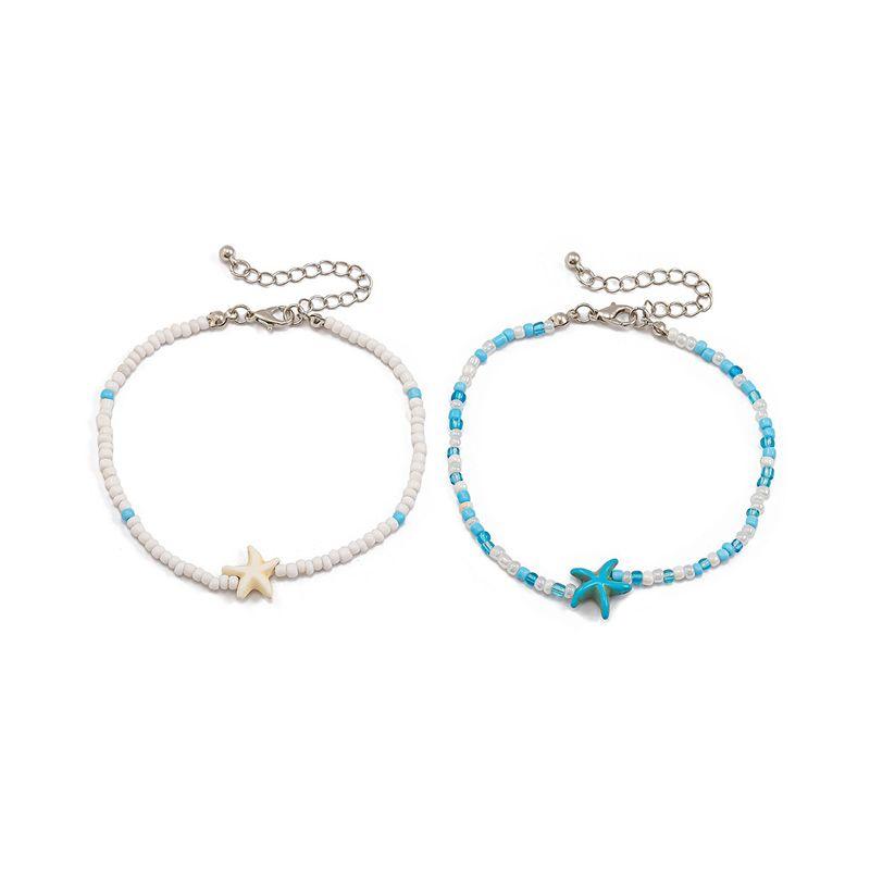 Set of Starfish and Turtle Seed Bead Anklets, European and American Winter Style, Trendy Internet Celebrity Ins Beach Travel Photography Accessories